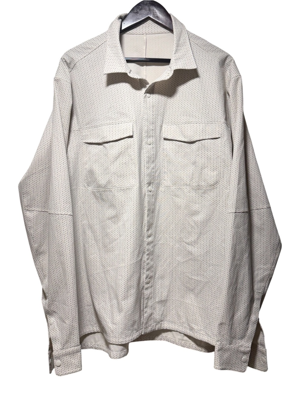 Lululemon Airing Easy Long Sleeve Mens White Micro Dot Snap Button Down Shirt XL